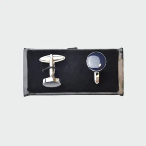 Boutons de manchette Rond Bleu et Argent