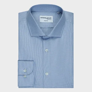 Chemise Regular Pied De Poule Bleu col français
