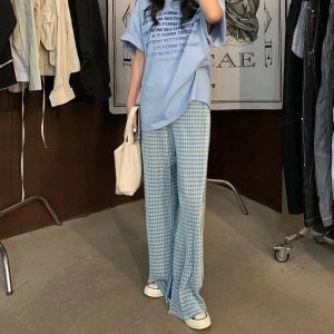 Pantalon a carreau bleu