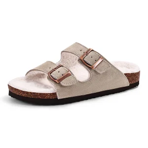 Sandales Doublées en Fourrure avec Double Bride