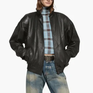 Veste cuir d’agneau col montant